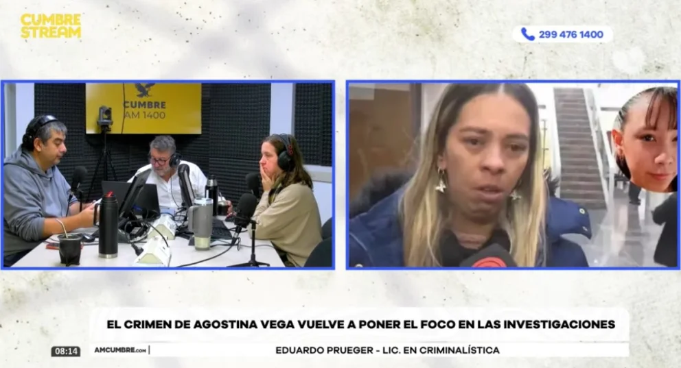 El especialista neuquino Eduardo Prueger analizó el femicidio de Agostina Vega, por AM Cumbre 1400, en diálogo con los periodistas Mario Nico González, Evangelina Zingoni y Lucas Jara. Foto: captura de video Cumbre Stream.