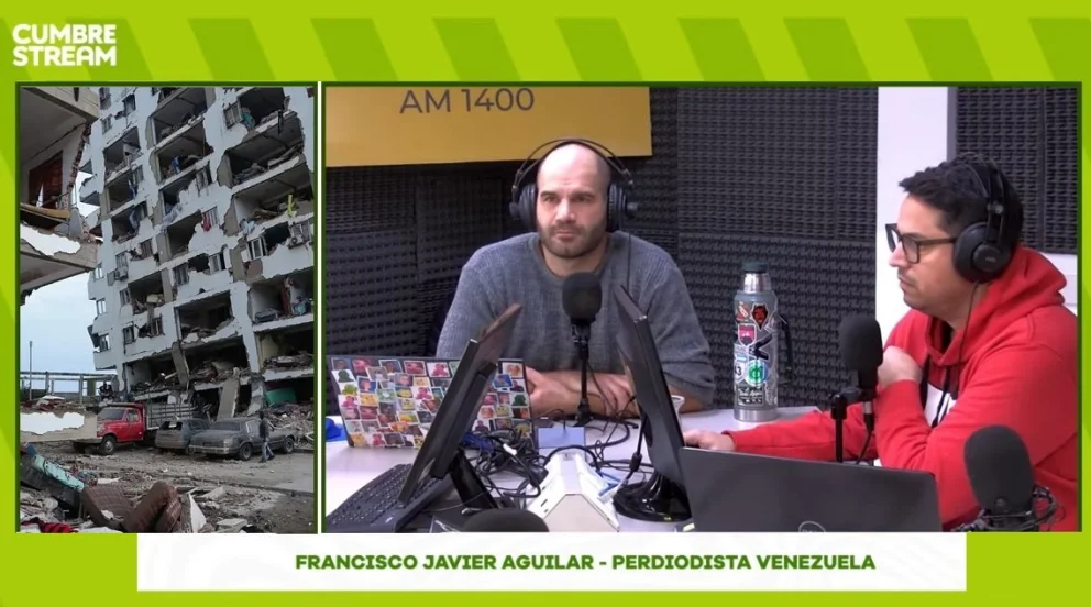 Desde Venezuela, el testimonio de Francisco Javier Aguilar en diálogo con los periodistas Juan Pablo Iozzia y Lucas Hernandorena. Foto: captura de video Cumbre Stream.