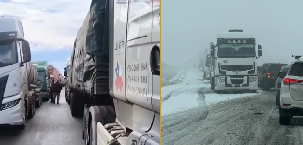 Más de 1200 camiones esperan pasar a Chile. La provincia del Neuquén organizó una asistencia en todas las rutas neuquinas. Fotos: gentileza