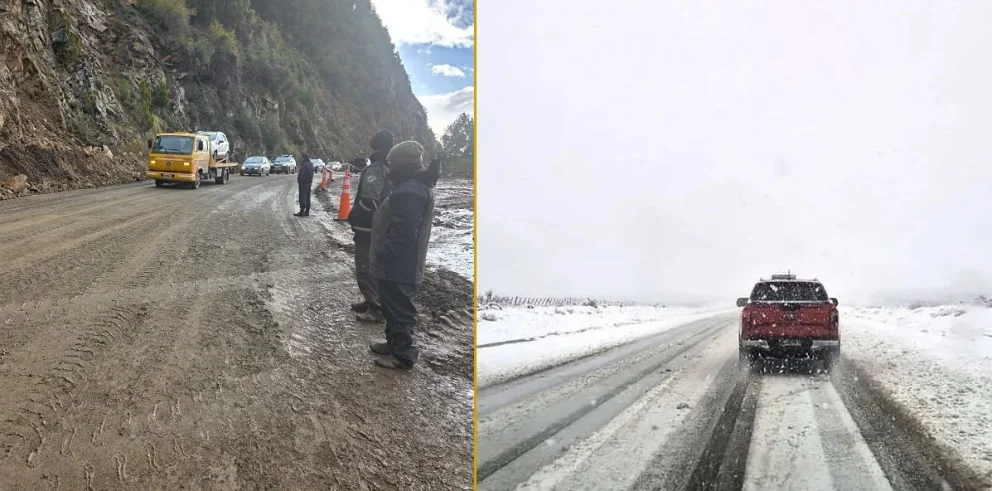 Los operativos preventivos de los organismos provinciales se desarrollan con intensidad ante el temporal de lluvia y nieve. Fotos: gentileza