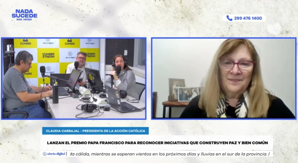 Claudia Carbajal, Presidenta de la Acción Católica Argentina, fue entrevistada en el programa Nada sucede dos veces, por AM Cumbre 1400. Foto: captura de video Cumbre Stream